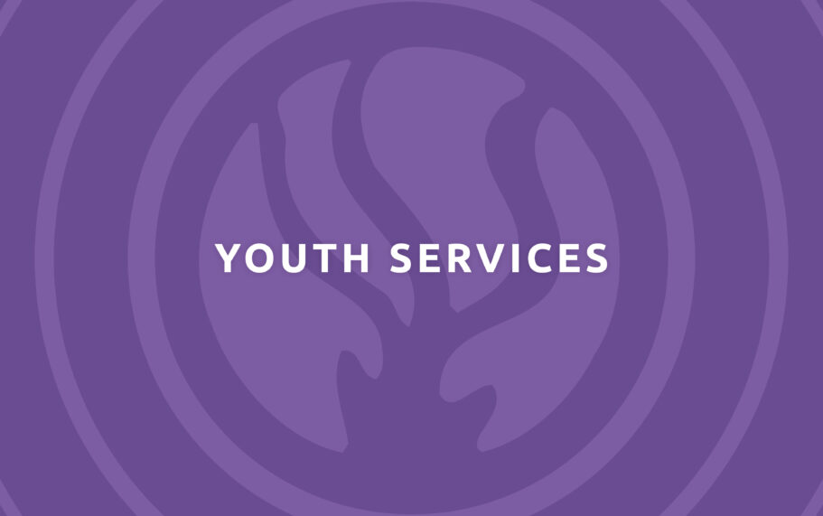 Youth services logo on a purple background.