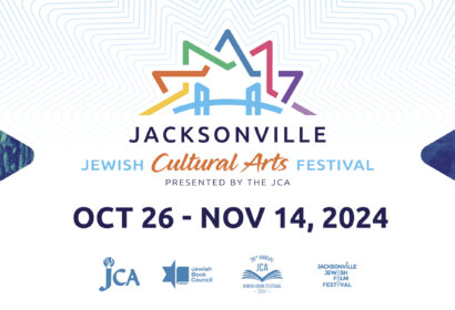 Promotional banner for the Jacksonville Jewish Cultural Arts Festival 2024, happening from October 26 to November 14, presented by the JCA, featuring various images of past events and activities.