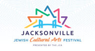 Logo for the Jacksonville Jewish Cultural Arts Festival with colorful lines forming a star shape. Text reads "Jacksonville Jewish Cultural Arts Festival" and "Presented by the JCA.