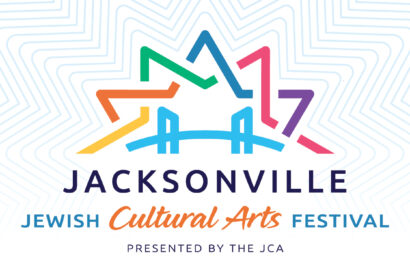 Logo for the Jacksonville Jewish Cultural Arts Festival with colorful lines forming a star shape. Text reads "Jacksonville Jewish Cultural Arts Festival" and "Presented by the JCA.