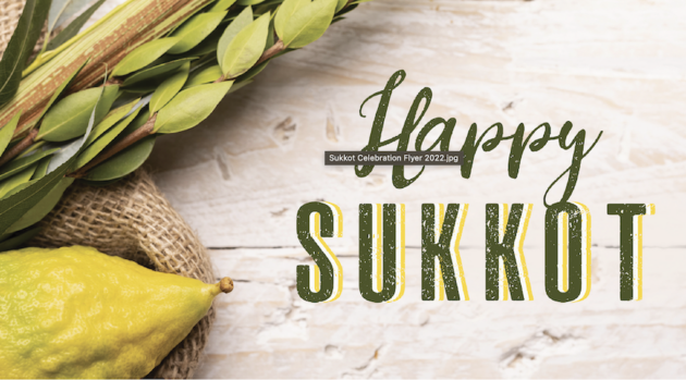 Happy sukkot with lemons and leaves.