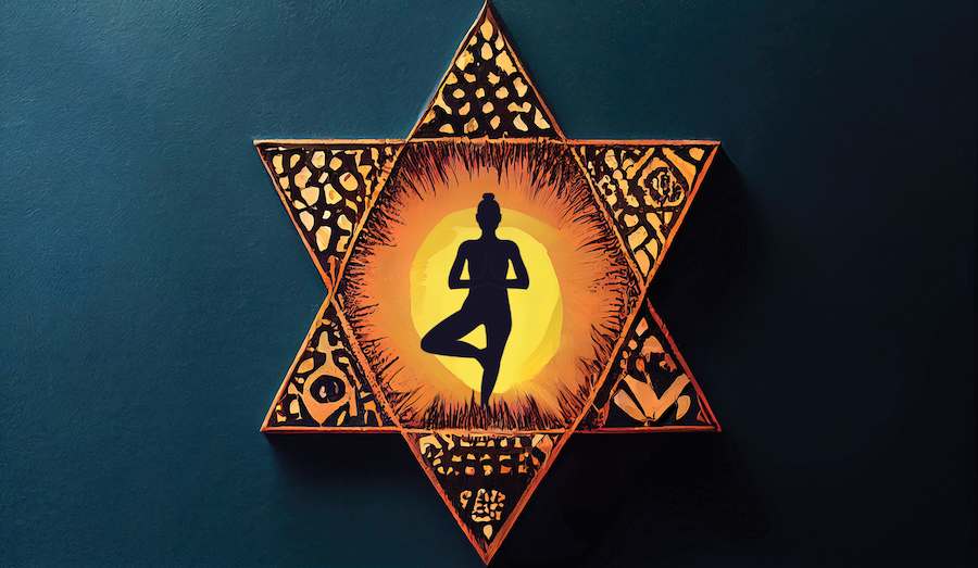 A star with a figure of a yogi on it.