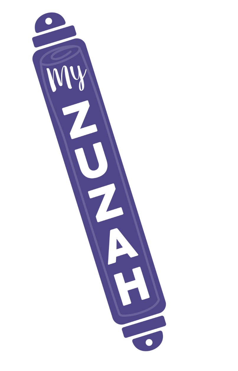 A purple and white torah with the word zuah on it.