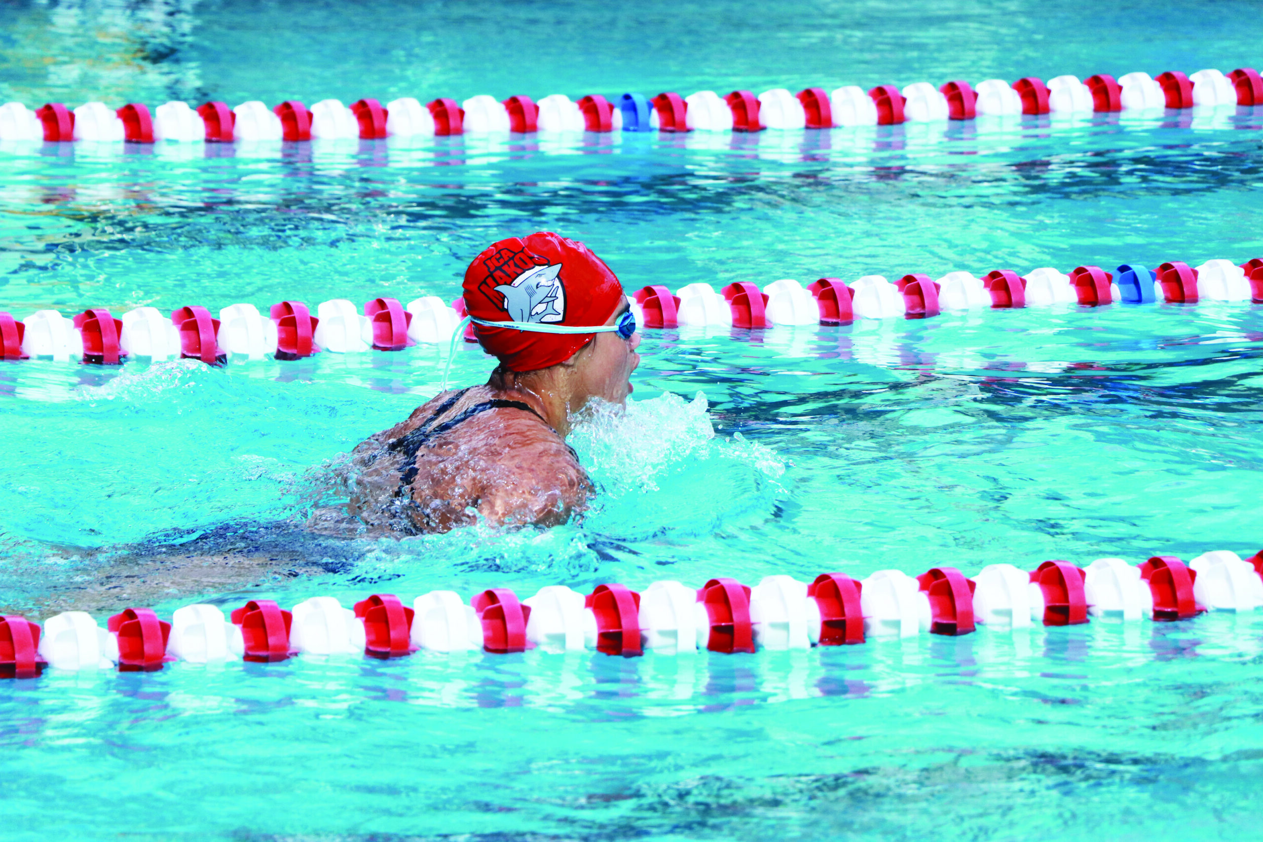 A young swimmer on the JCA Makos Swim Team swimming
