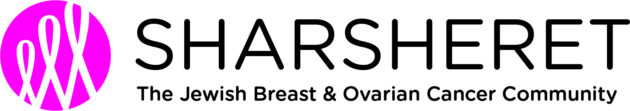 Sharsharet logo with the tagline "The Jewish Breast & Ovarian Cancer Community" on a white background. The logo features a pink circle with intertwining white ribbons.