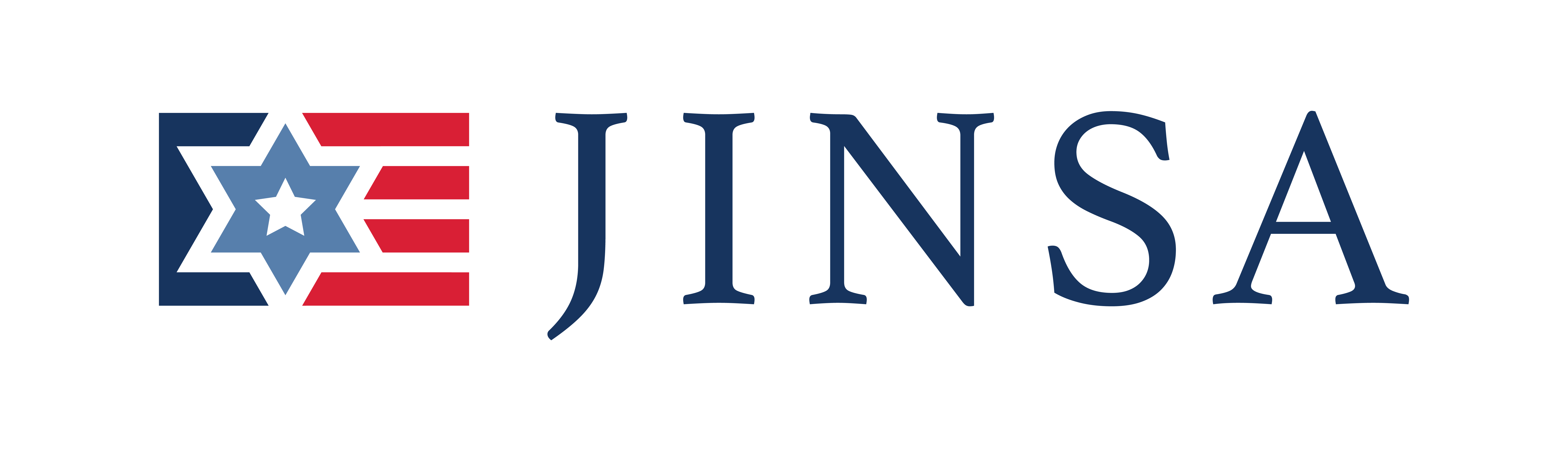 Logo of JINSA featuring stylized blue letters "JINSA" accompanied by a star design with red and white stripes.