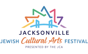 Logo for the "Jacksonville Jewish Cultural Arts Festival presented by the JCA," featuring stylized colorful lines and text.