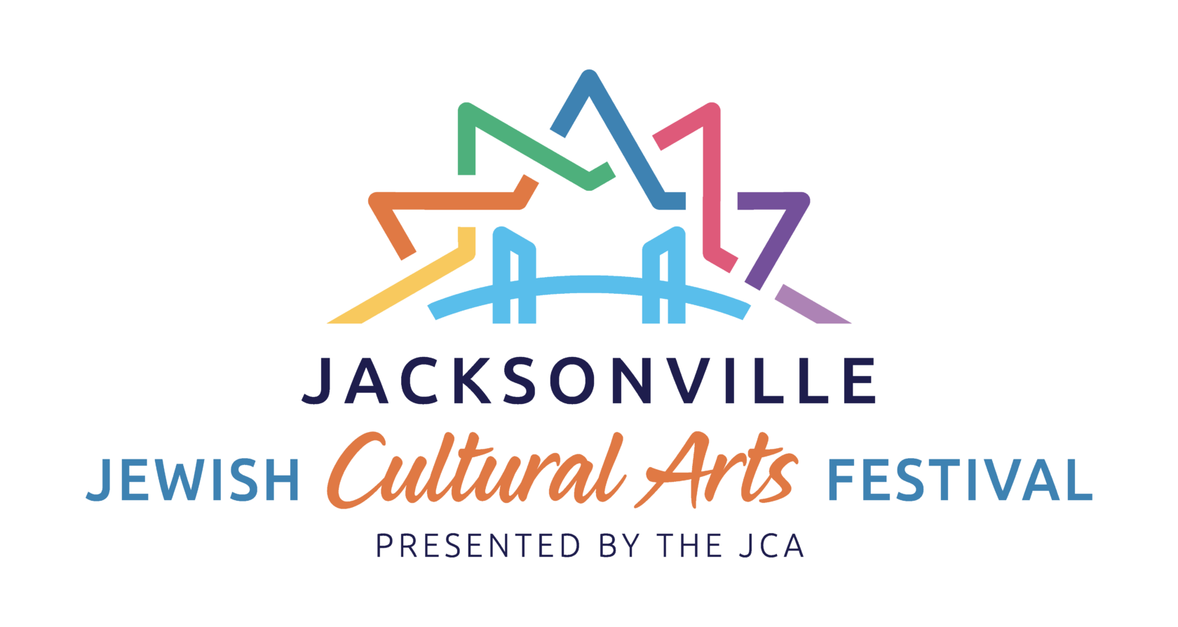 Logo for the Jacksonville Jewish Cultural Arts Festival presented by the JCA, featuring a colorful abstract design above the event name.