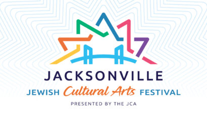 Logo of the Jacksonville Jewish Cultural Arts Festival, featuring colorful geometric shapes forming a star and bridge, with text "Jacksonville Jewish Cultural Arts Festival Presented by the JCA.