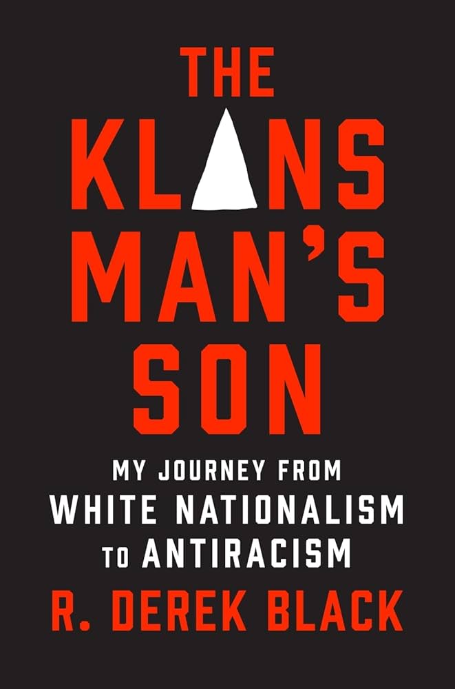 Book cover of "The Klansman's Son" by R. Derek Black, featuring red and white text on a black background.