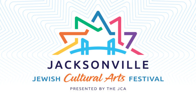 Logo for the Jacksonville Jewish Cultural Arts Festival with colorful lines forming a star shape. Text reads "Jacksonville Jewish Cultural Arts Festival" and "Presented by the JCA.