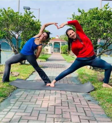Grant and Gisela Posing for Couples Yoga