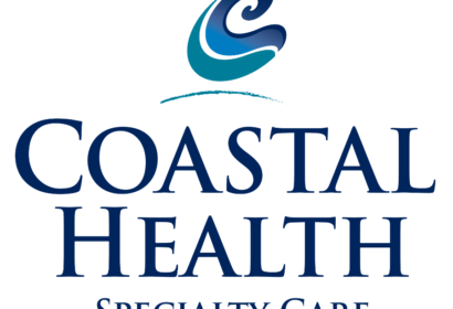 Logo for Coastal Health Specialty Care, featuring a stylized wave above the company name in bold blue letters.