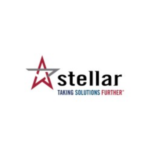 Stellar logo with a red star and grey swoosh, black "stellar" text, and slogan "TAKING SOLUTIONS FURTHER" in blue and red.