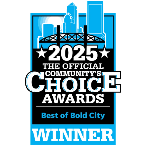 A blue and black badge reads "Choice Winner, Best of Bold City" with a city skyline and bridge in the background.