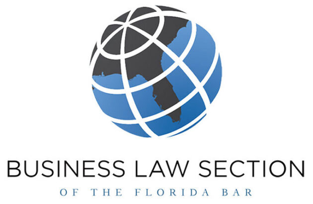 Logo featuring a blue globe with white grid lines, highlighting Florida, above the text “Business Law Section of the Florida Bar.”.