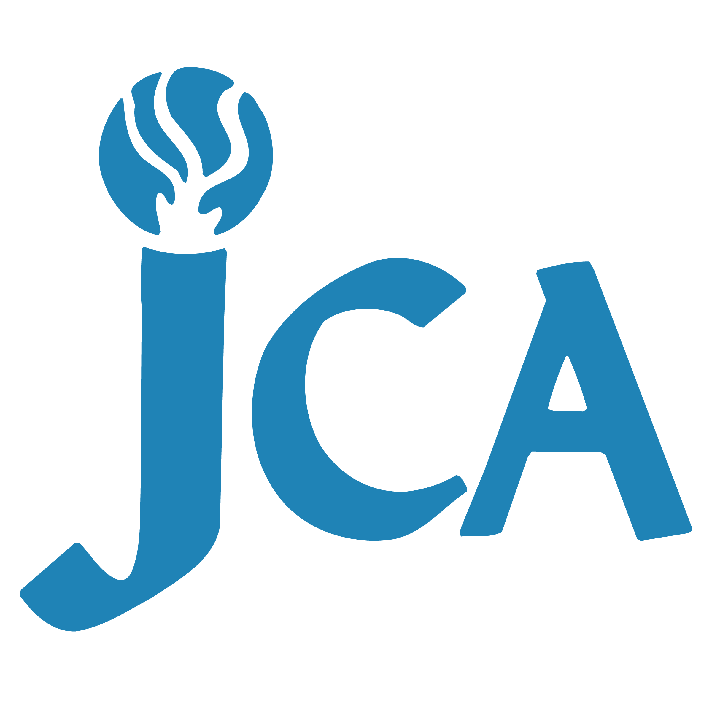 Blue stylized letters “JCA” with the “J” forming a torch shape topped with a flame design, on a white background.